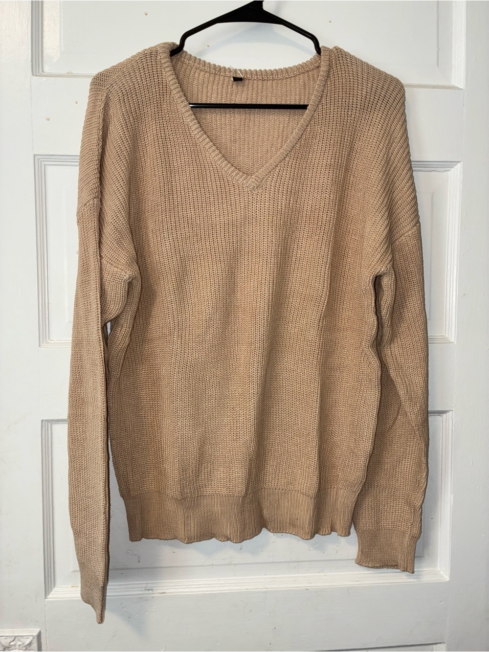 Women's V-Neck Knit Sweater - Neutral Beige